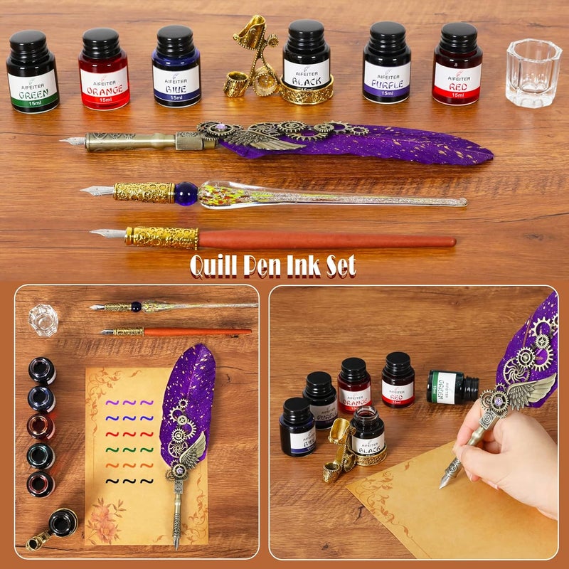 Aifeiter Feather Pen Ink Set, Wax Seal Stamp, Feather Calligraphy Pen, Birthday & (Purple) - Image 2